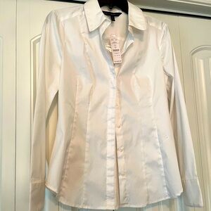 White Button Up Collared Shirt With GG Trim